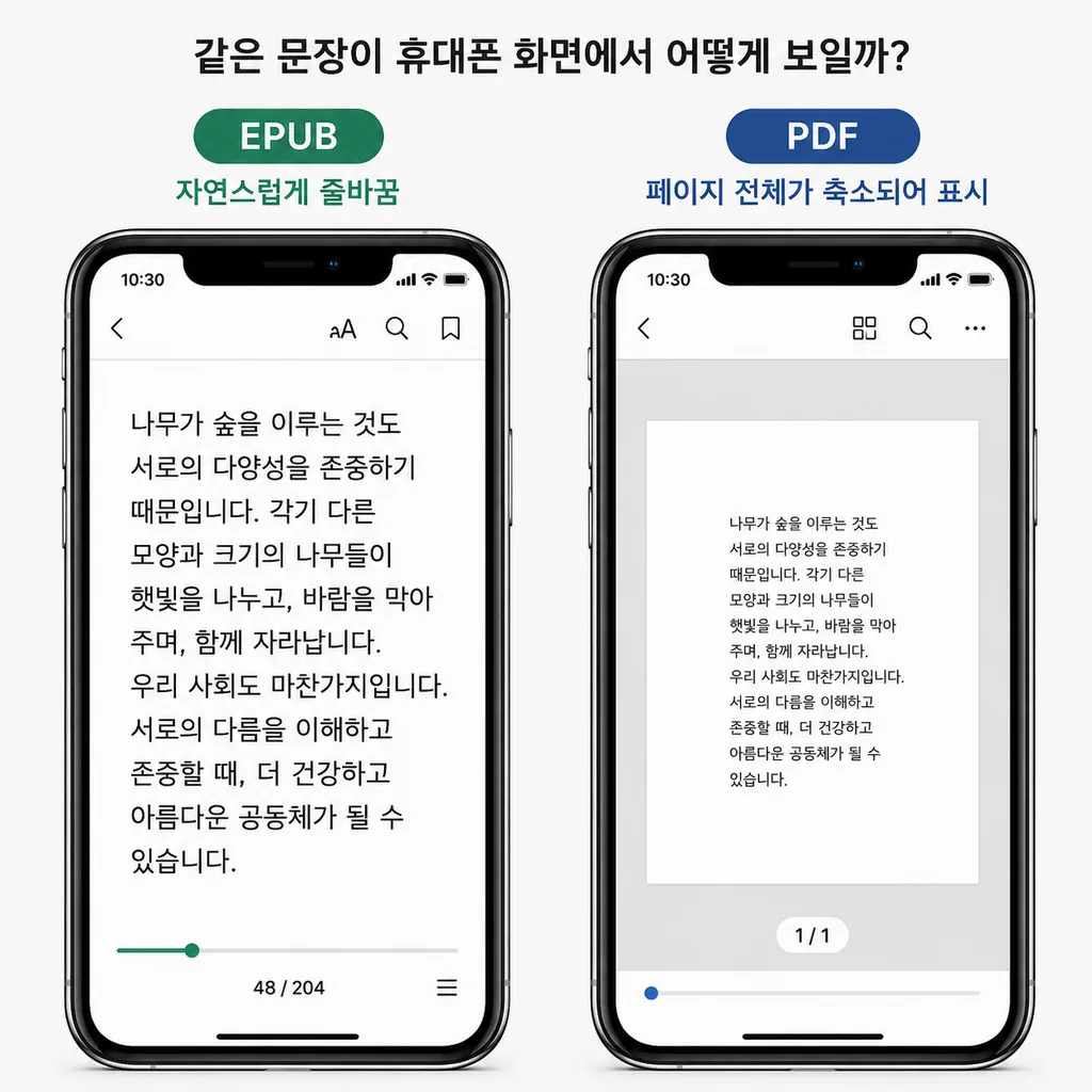 EPUB PDF MOBI 차이와 리플로우 비교