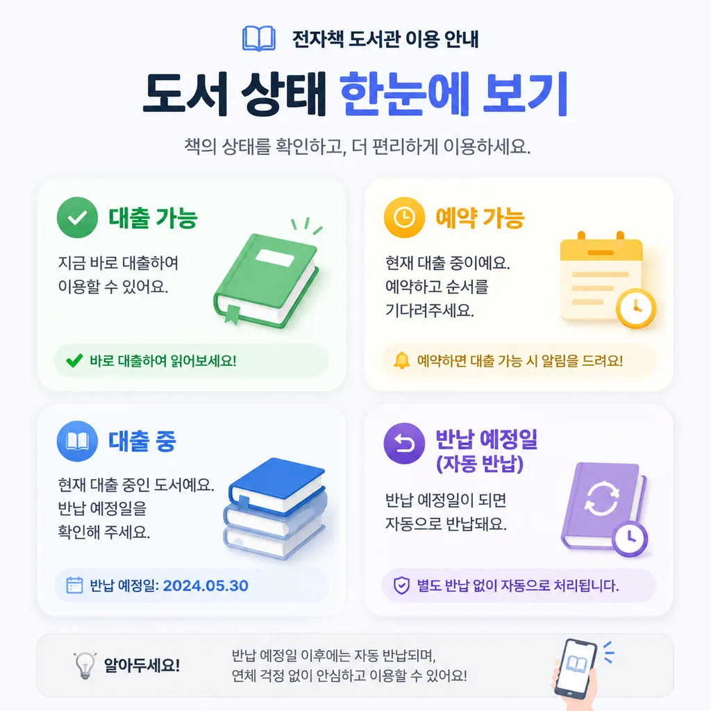 전자책 대출 상태와 예약 반납 용어 정리